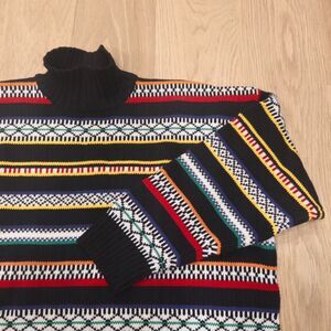 Vtg Clifford & Wills Colorful Geometric Striped Knit Womens Mockneck Sweater
